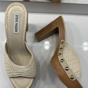 Steve Madden Cream and Tan Heeled Mules